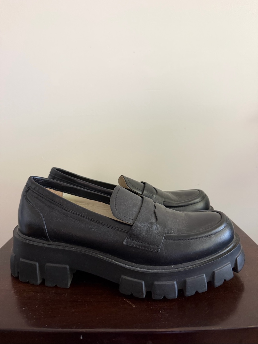 Black Leather Slip-On Penny Loafers - Picture 3 of 7